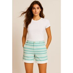 BANANA REPUBLIC TURQUOISE STRIPED WALKING ROLLED LEGS SHORTS SZE: 14 NWT